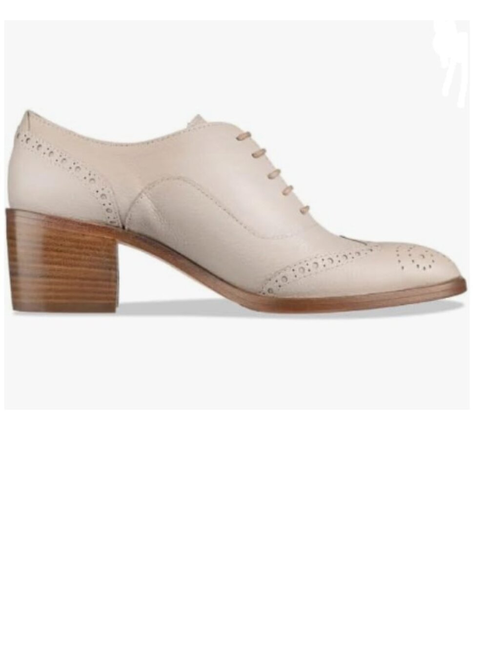 FOWT Beige Women's Perforated Lace-Up Oxfords Almond Toe Mid Chunky Heel Brogues
